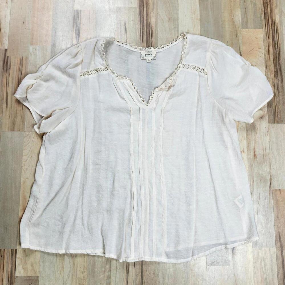 Perch by Blu Pepper Cream Lace Trim Blouse 2XL Boho Cottagecore